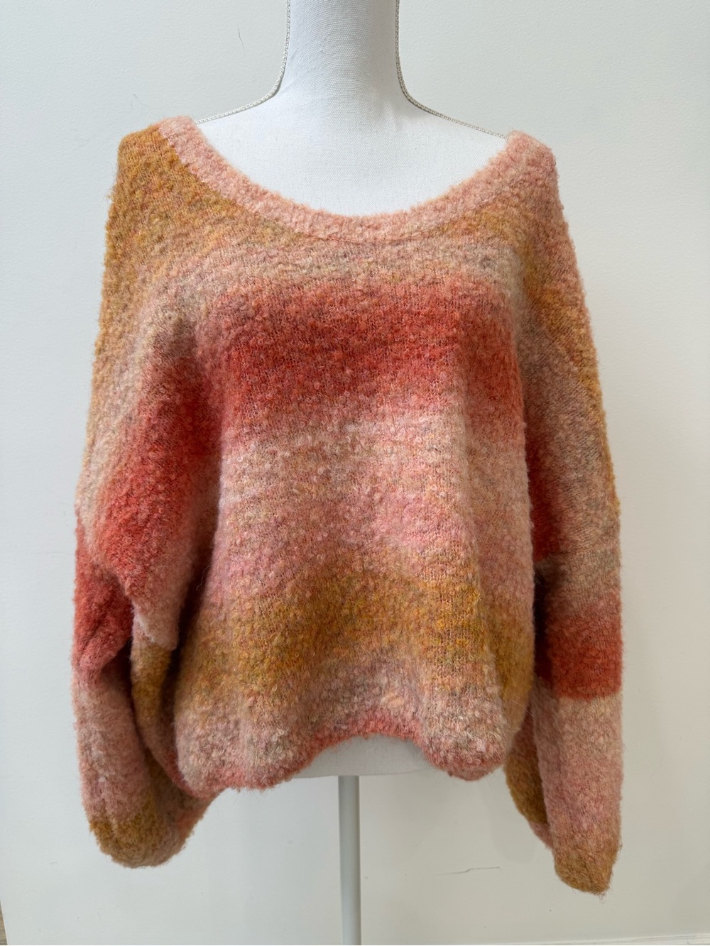 Wide Neck Ombre Fuzzy Sweater